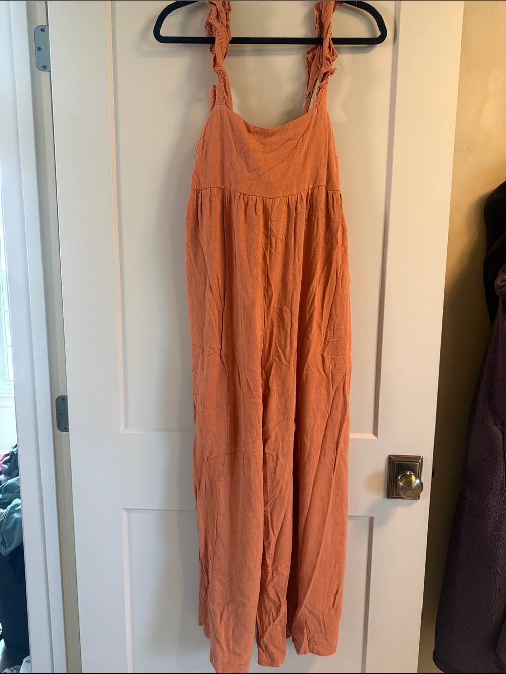 mittoshop Rusty Orange Ruffle-Strap Wide-Leg Jumpsuit